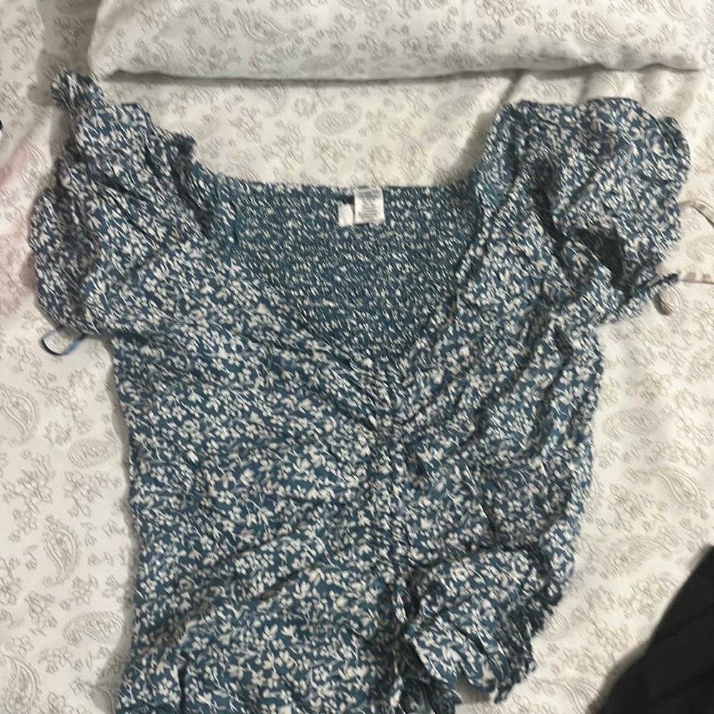 Blue with white flowers, Womens Blouse